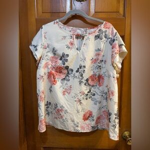 Chic Floral Women's Blouse in Pink and Gray Florals